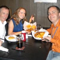Chris Mason, Elisa Manzotti and Willy eating hamburgers between two waffles. It was BRILLIANTLY heart clogging!